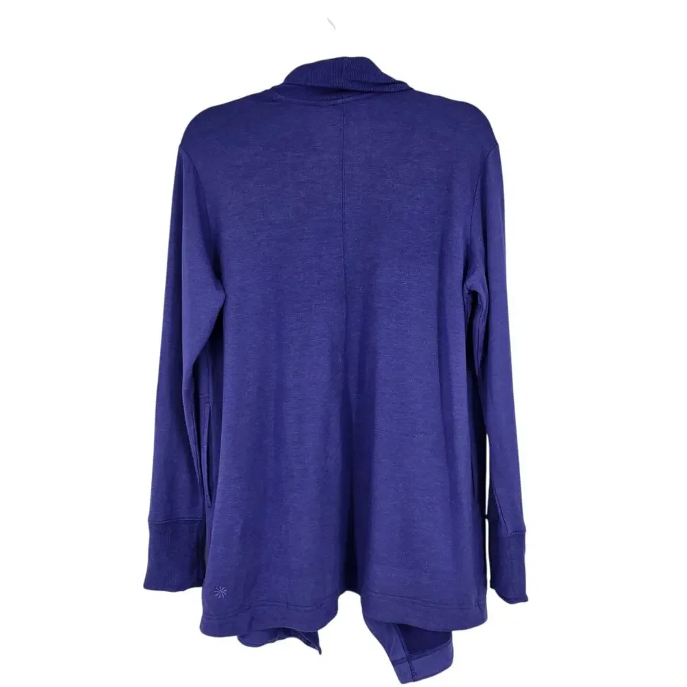 Athleta Blue Pranayama Restore Rib Wrap Open Front Cardigan With Pockets Size S